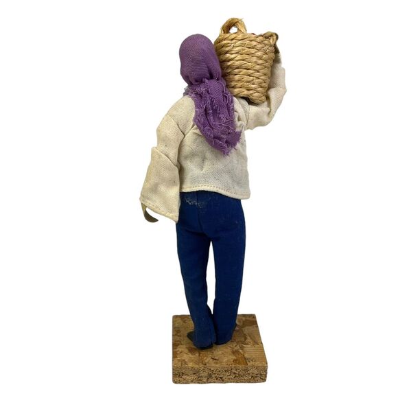 Sabra Israeli Doll Woman Folk Art Display Handmade Traditional 8" Wooden Basket - Picture 4 of 7